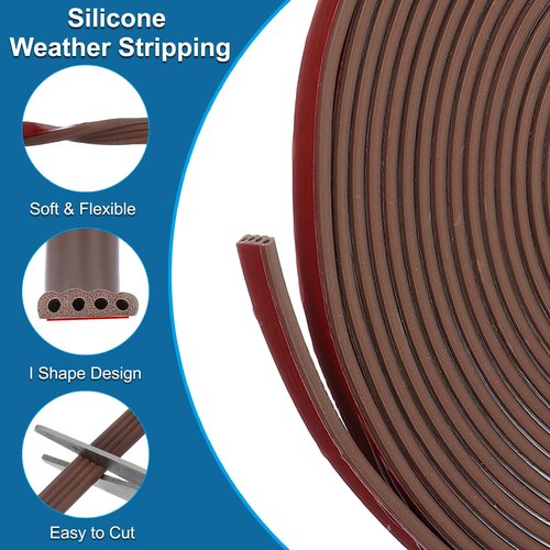 PATIKIL 3/8 Inch x 20 ft Weather Stripping Door Seal Strip, Self Adhesive Silicone Seal Tape fit 1-2mm for Door Frame Window, Brown