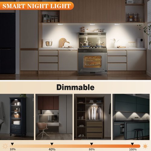 Warm Color LED Closet Lights Wireless Motion Sensor Step Light, USB Rechargeable Battery Operated Puck Lights with Remote, Dimmable Under Cabinet Counter Lighting for Wardrobe Kitchen (6 Pack)