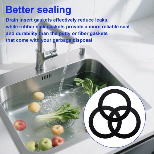 3pcs FLG-Seal Sink Seal Gasket Accessories, Putty-Free Premium Rubber Kitchen Sink Drain Gasket Seal Ring Replacement for Insinkerator Garbage Disposal Drainage Systems(Black)