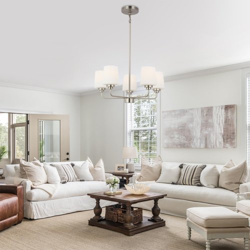 5-Light Dining Room Light Fixture, E26 Base Chandelier for Dining Room with White Shades, Modern Chandelier for Living Room, Dining, Kitchen Island (No Bulbs Included)