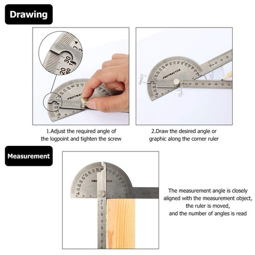 Angle Protractor Angle Finder Ruler Two Arm Stainless Steel Protractor Woodworking Ruler Measure Tool with 0-180 Degrees(30 cm/ 11.8 Inch)