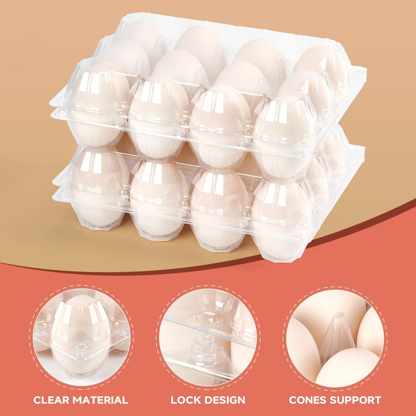 YIFIHGE 60 Pack Egg Cartons Cheap Bulk 1 Dozen Jumbo Egg Cartons Extra Large Duck Egg Holders with Sticker Labels Clear Empty Plastic Egg Containers for Home Ranch Farm Commercial Market Display