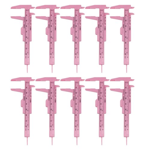 Tighall 10PCS Mini Plastic Vernier Caliper Double Scale Sliding Gauge Measuring Tool Ruler for Student Office Carpentry Jewelry Measuring (Pink,80mm/3 Inch)