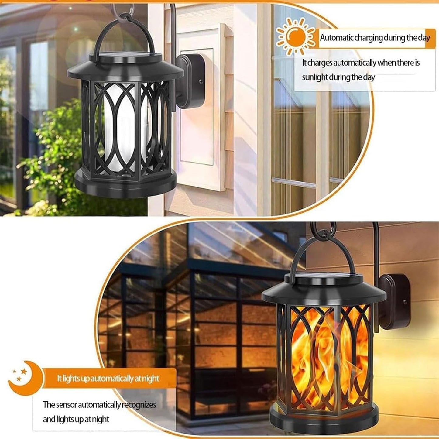 Boundbreed Solar Lights, Boundbreed Upgraded Flickering Flame Solar Lantern Outdoor Waterproof Light, Hanging Solars Dancing Flame Lantern Lights, Auto On/Off Decorative Fire Lanterns (2PCS)