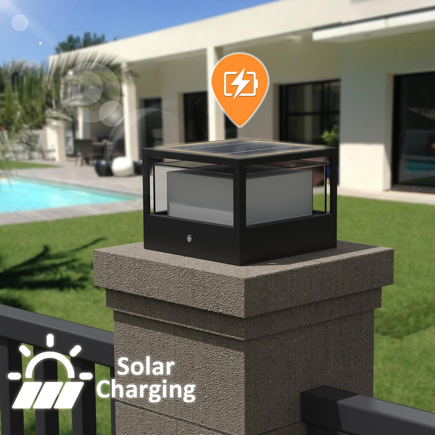 GCDFGV Solar Post Light, Dusk to Dawn Solar Lamp Post Light Ip65 Waterproof Pillar Lights Outdoor 6.3", 3000k, Aluminum, for Garden Patio Yard Decoration, Up to 12 Hours, Black