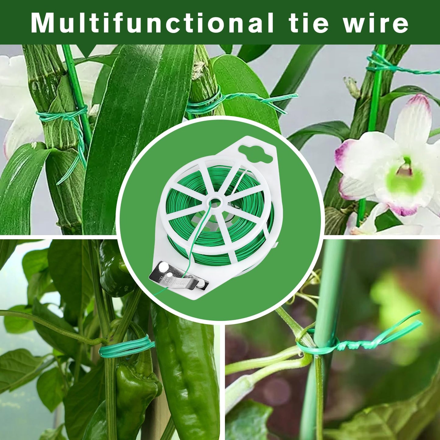 Iniscape 328FT Garden Twist Tie Wire – with Built-in Cutter, Rustproof Flexible Binding Wire for Plants, Tomatoes, Vines – Multi-Purpose for Garden, Home, and Office Organization