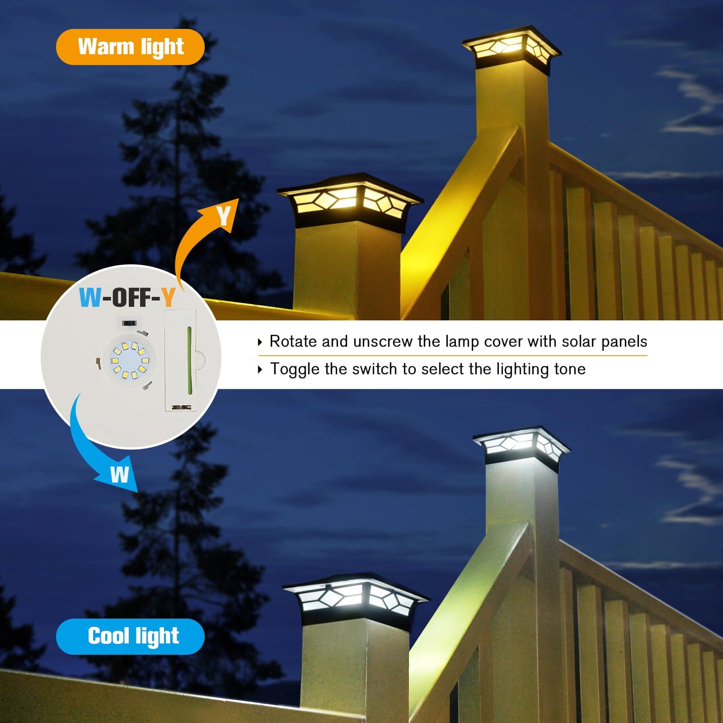 JOFIOS Solar Post Cap Lights Outdoor 12pack, Waterproof Solar Powered Deck Fence Post Lights for 4x4 Wood/Vinyl Posts, Solar Outdoor LED Light with Cool/Warm Lighting Decorate Garden Patio Porch…