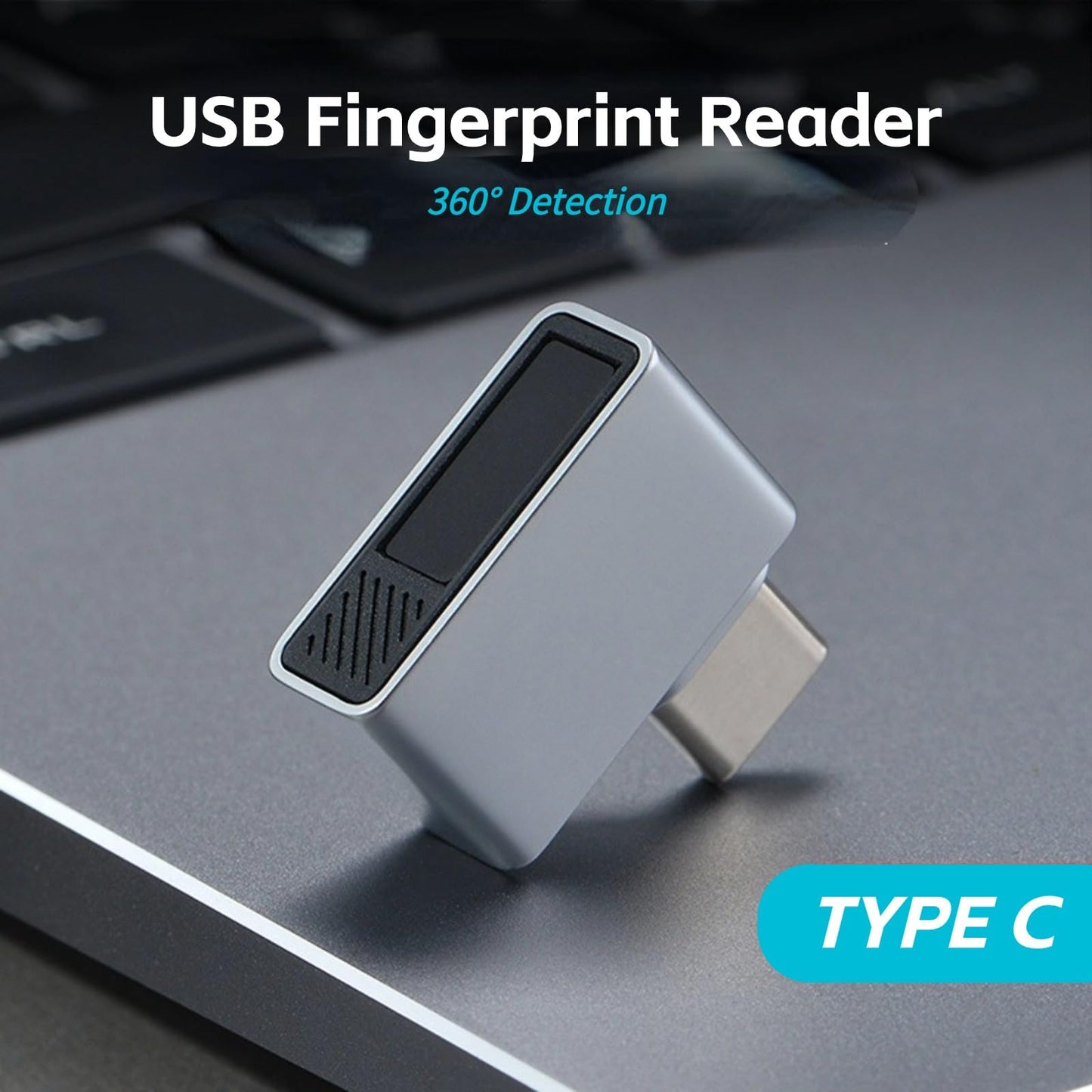 USB C Fingerprint Reader, 360° Detection Mini Fingerprint Scanner 0.5s Touch Speedy Matching Portable Biometric Scanner USB Security Key for Password and File Encryption