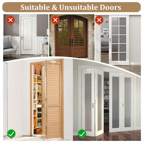 Bifold Door Lock- Metal Double Door Child Safety Locks Keep Toddler, Cats&Dogs Out of Pantry, Closets, Cabinets