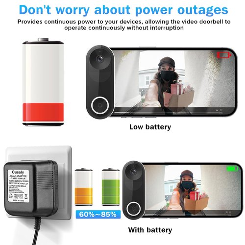Ousaly Video doorbell Special Power Transformer,18V500MA doorbell Power Adapter Compatible with Ring, Eufy, Nest, Wyze, Arlo Wireless Video doorbell 18 Volt 500mA AC Plug in Cord(26.2FT Cable Black