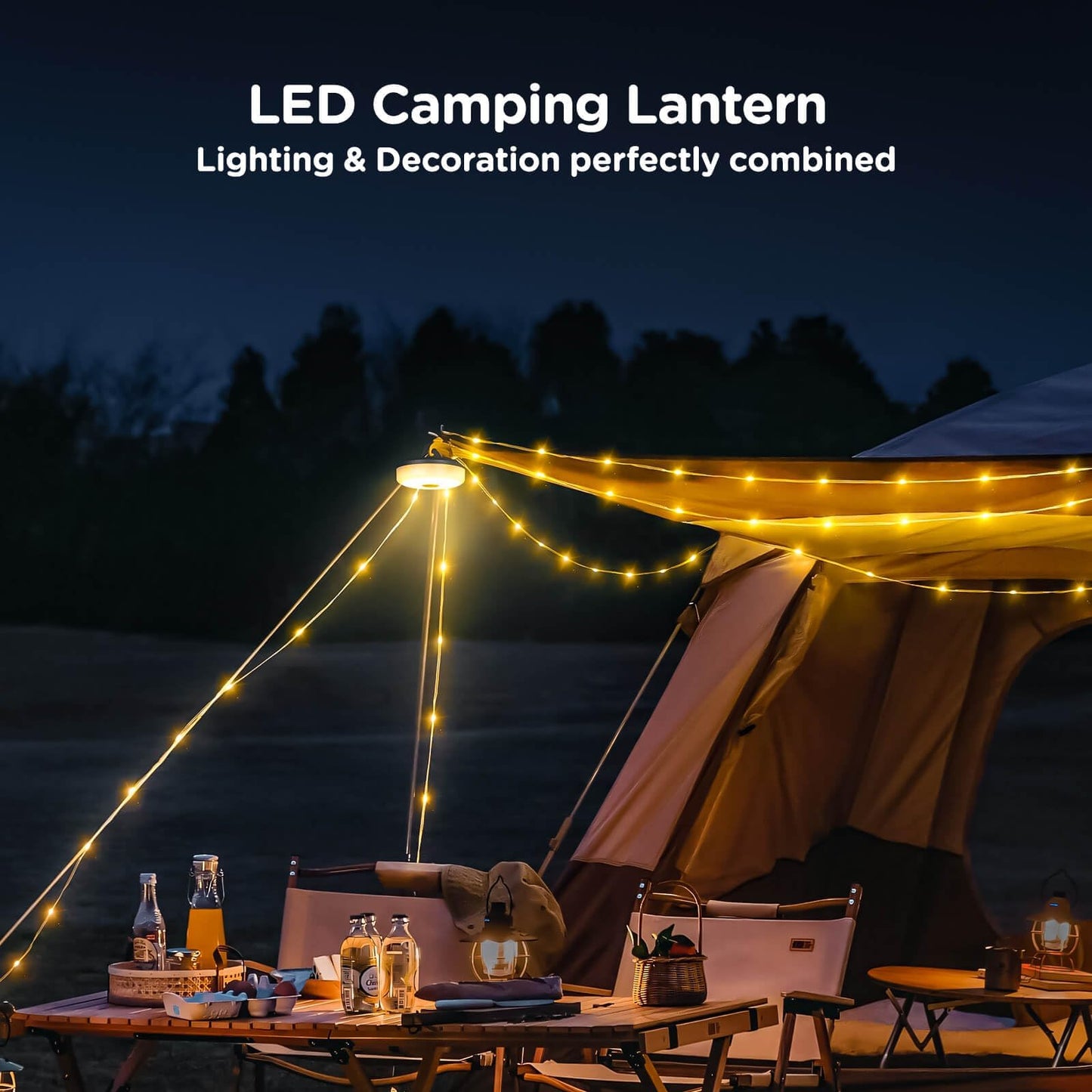 OGERY 3-Pack Camping String Lights, 4 in 1 Quick Storage 32.8FT Rechargeable Tent Lights String with 8 Lighting Modes, Hanging Waterproof Portable LED Lamp for Outdoor Patio Awning Party Essentials