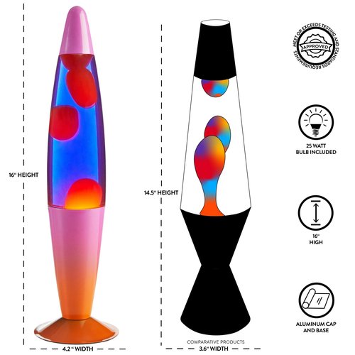 Urban Lifestyle 16" Pink Orange Ombre Wax Motion Volcano Lamp, Retro Mood Light for Bedroom, Living Room, or Party Décor