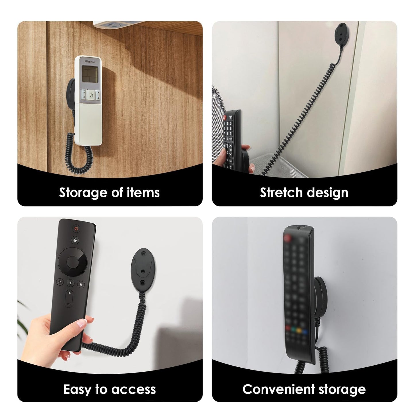 Magnetic Remote Leash Control Holder with Security Cable, Retractable Tidy Anti-lost Rope Organizer Easy Installation Stable Suitable for Projector TV Fan and Air Conditioner Remotes (2Pcs Black, S)