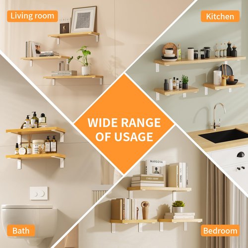Heavy Duty Shelf Brackets Floating L Shelf Bracket, Brackets for Shelves, L 10" x H 6" x W1.5 Wall Shelf Brackets for DIY, Suitable for Study, Kitchen, Living Room, Bathroom (White, 6 Pack)
