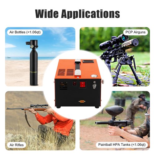 PCP Air Compressor, 250W 4500PSI/300 Bar High Pressure Air Compressor with Built-in Fan Cooling System 110V AC Portable AirCompressor 12500rpm