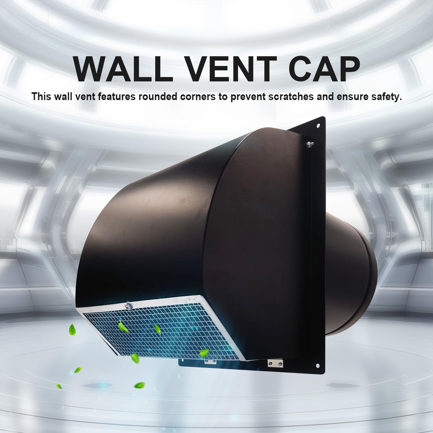8 Inch Galvanized Steel Hooded Wall Vent,Arc-Shaped Outdoor Wall Vent Cap with Mesh Cover and Damper for Kitchen, Bathroom, Laundry, Garage Ventilation and Exhaust (Black)