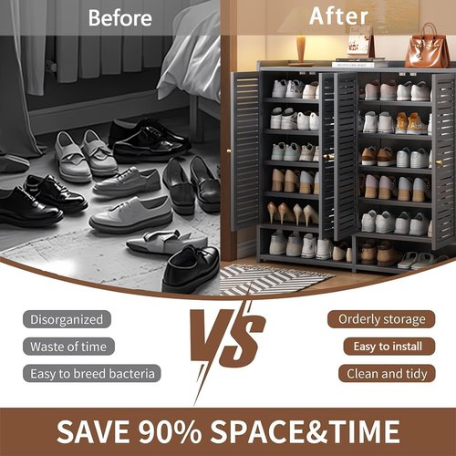 JOIHGA 8-Tier Shoe Storage Cabinet for Entryway, 36-40 Pairs Large Capacity Shoe Cabinet with Acrylic Door, Freestangding Shoe Rack Organizer with Adjustable Shelf for Closet, Hallway, Living Room
