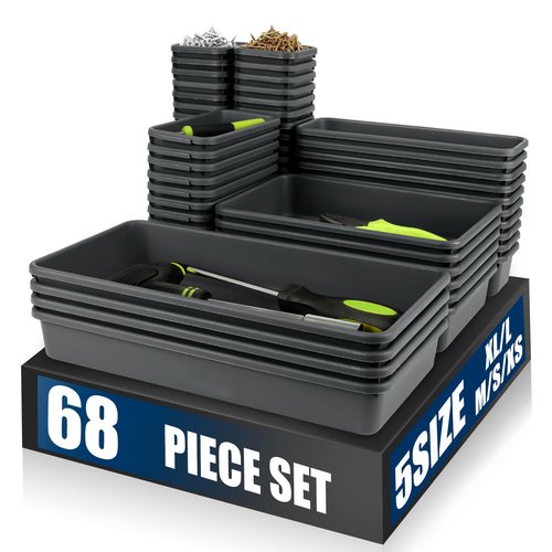 【LARGE SIZE】【68PCS】Tool Box Organizer Tray Divider, 【5 Size】Toolbox Desk Drawer Organizer, Organization and Storage Toolbox for Garage Accessories (68pcs-Grey) (68PCS 5Sizes)