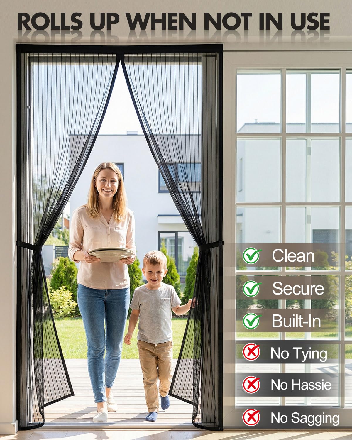 Magnetic Screen Door, Self Sealing & Hands Free Screen Door with Heavy Duty Mesh, Pet & Kid Friendly Screen Door Mesh Keeps Bugs Out, Easy Install with Straps (38"×83" (Fit Door Size 36"×82"))