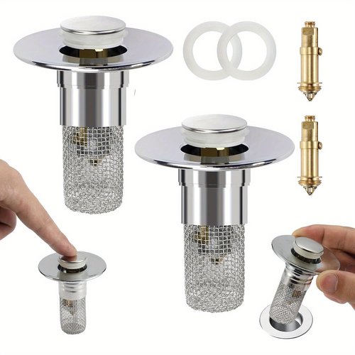 Bathroom Sink Stopper Hair Catcher - Drain Catches & Strainers with Removable Stainless Steel Filter Basket, Pop-Up Design, Easy Cleaning, and US Drain Compatibility. (2pcs)