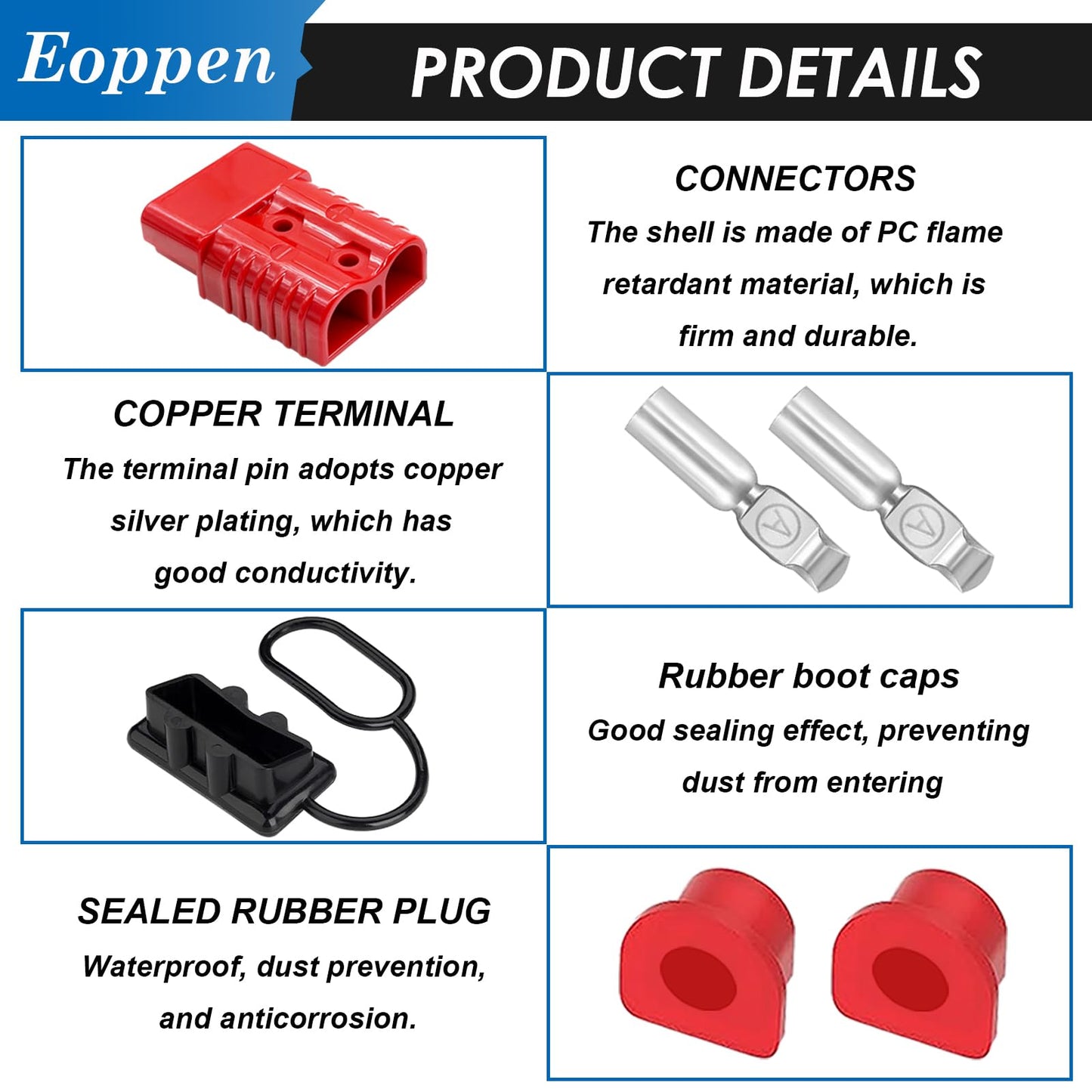 Eoppen 4Pcs 175Amp Battery Quick Connect/Disconnect, 2-4 Gauge Wire Harness Plug Kit 12V-36V Battery Cable Connector for RV Winch Trailer