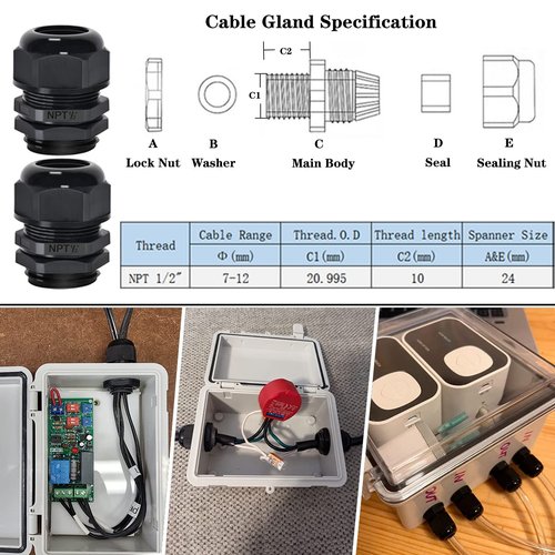 Zulkit IP65 Waterproof ABS Plastic Electrical Box - Hinged Shell, 2 Cable Glands, 5.9 x 3.9 x 2.8 inch