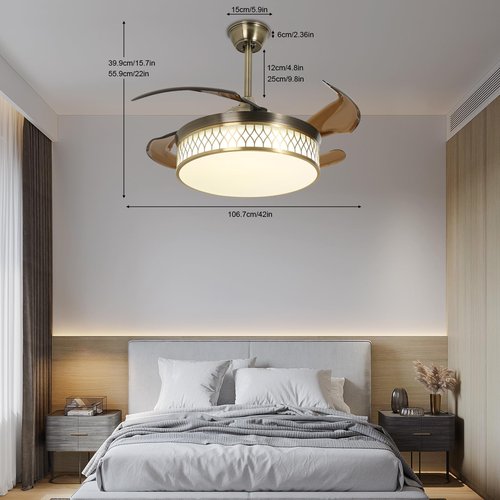 HREHGHGI 42" Ceiling Fan Light Combo with Remote Control 6 Speeds & Adjustable Color Temp Reversible for Year-Round Use (Brown)