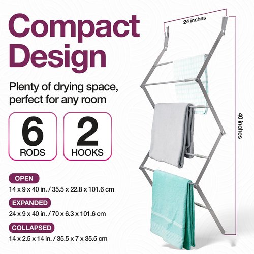 BLACK+DECKER Over The Door Expandable Telescopic Drying Rack, Clothes Organizer, Towel Hanger, Laundry, Collapsible, Gray