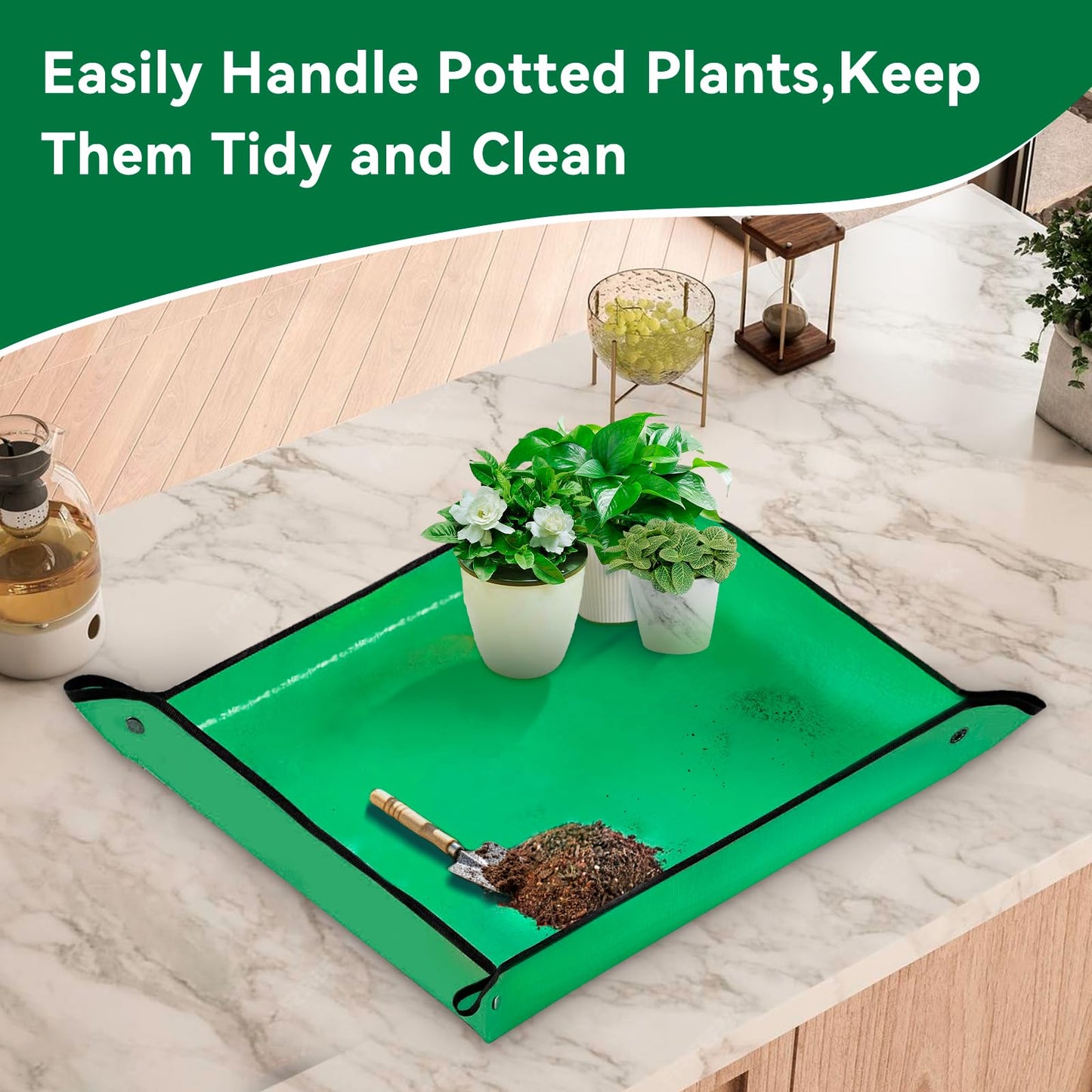 vuicci Plant Repotting Mat 26.8" X 26.8",Square Succulent Gardening Mat Waterproof Transplanting Mat Thickened Foldable Soil Change Mat and Potting Soil Mess Control Tidy Tray Repotting Mat