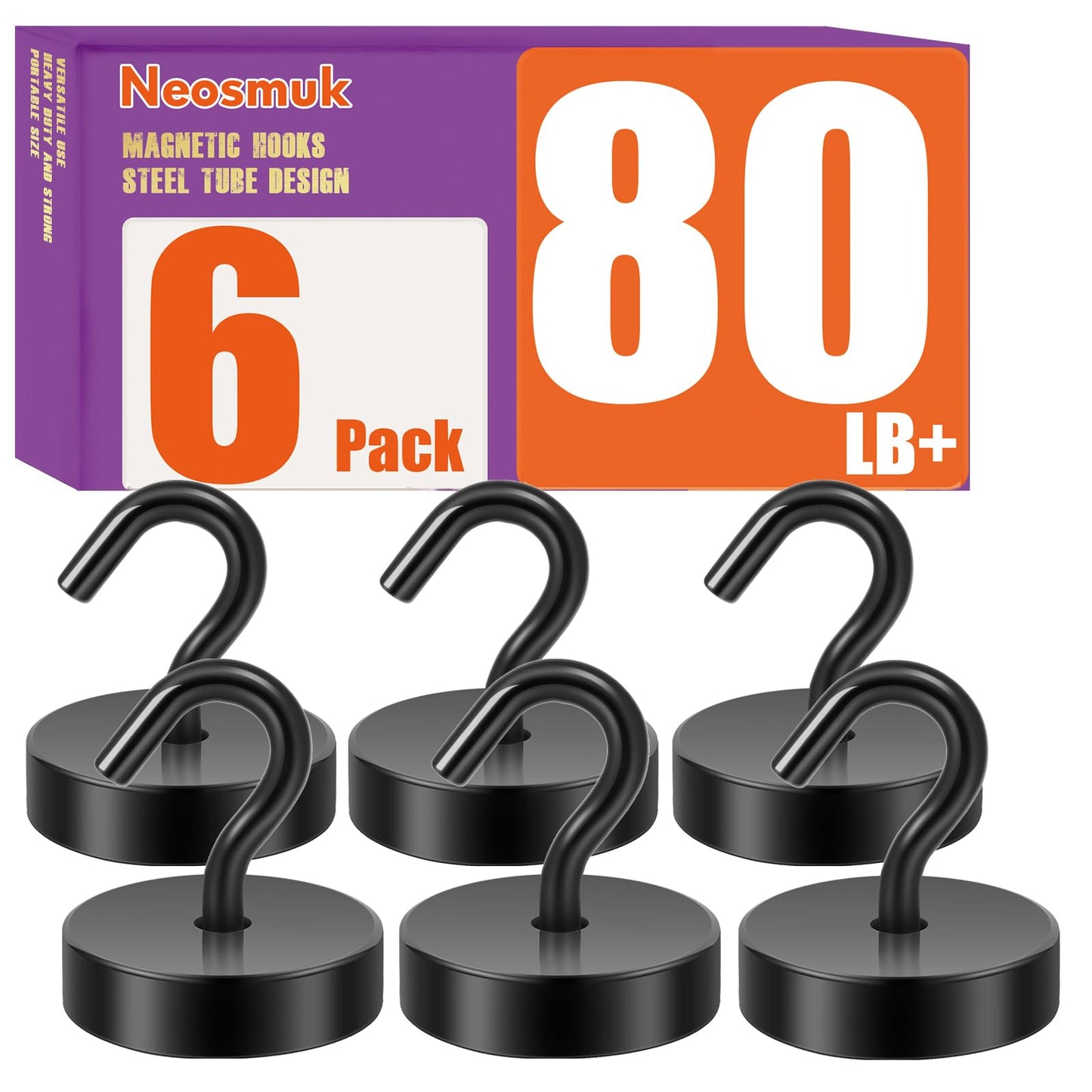 Neosmuk Magnetic Hooks, Cruise Ship Essentials, 80lb+ Heavy Duty Magnetic Hooks for Cruise Cabins, Refrigerator, Grill, Hanging, and Travel | Extra Strong Must-Haves Magnet Hook,Black