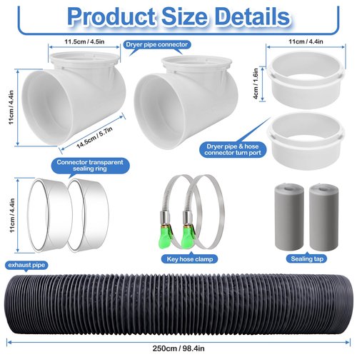 Dryer Vent Hose For Tight Space,Indoor Dryer Vent, Dryer Hose Vent Kit,90 Degree Dryer Vent Elbow,Dryer Vent Connector Kit,Dryer Vent Duct, Dryer Vent Adapter, Dryer Vent Vacuum Hose Attachment