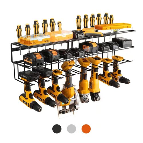 YueTong Power Tool Organizer for Tool Storage,Drill Holer Wall Mount,Storage Rack for Garage Organization, Wall Organizer with Shelf,Heavy Duty for Lifetime Use(2 Pack Black)