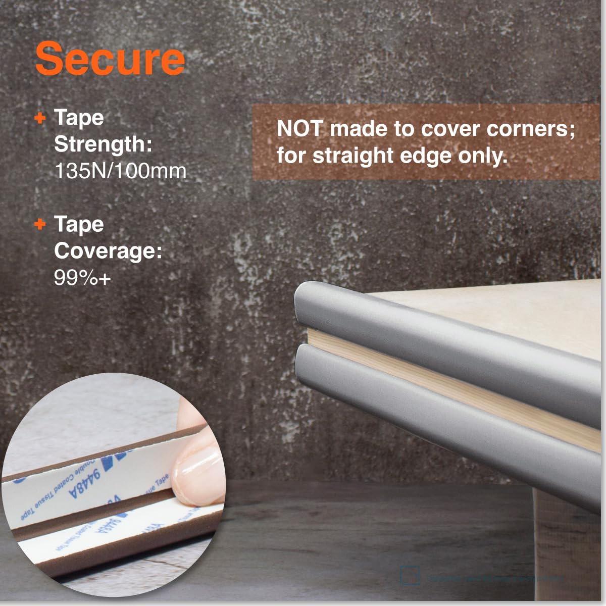 Roving Cove Slimfit Edge Protector for Baby Proofing (9ft Small Edges Only), Soft Rubber Foam Furniture Safety Bumper Guard, Desk Cushion, 3M Adhesive, Stone Grey