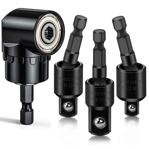 Fruholt Flexible Drill Bit Extension Set with Right Angle Attachment, 360° Rotatable 1/4 3/8 1/2" Impact Grade Socket Adapter Sets for Cordless Drill & Screwdriver, Power Drill & Driver