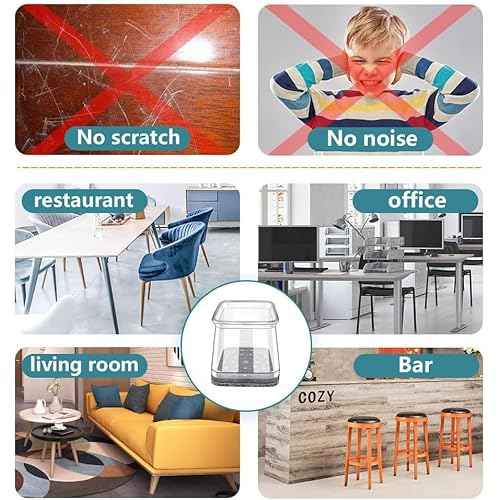 Ansible 24 Pcs Chair Leg Floor Protectors Square, Silicone Felt Furniture Leg Pads Caps Covers for Hardwood Floors (Fit:1-1/16" to 1-5/8")