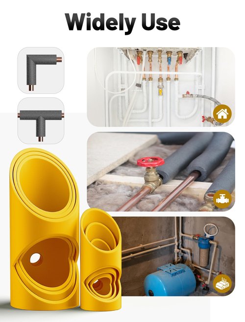 6PCS Foam Pipe Cutter, 6 Sizes Pipe Insulation Foam Water Tube Cutter Tool, Insulation Cutting Fixture for Pipe Insulation in Homes, Industries&Commercial Places 15MM-22MM-28MM-40MM-46MM-53MM (Yellow)