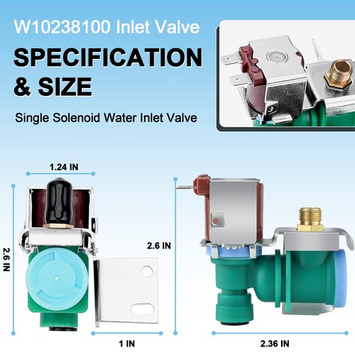 2025 Upgrade W10498992 W10238100 WPW10238100 Refrigerator Water Inlet Valve Fit for Whirl-pool Kitchen-Aid Ken-more, Replaces for W11451511 W11512399 K-77473 Water Inlet Valve By Fetechmate