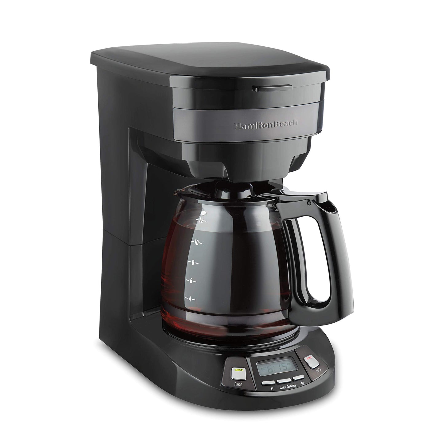 Hamilton Beach 12 Cup Programmable Drip Coffee Maker Machine, Regular & Bold Brew Options, Auto Pause and Pour, Glass Carafe, Black Stainless (46293J)