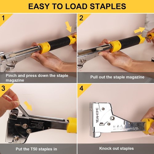 YEAHOME Heavy Duty Hammer Tacker with 6000 T50 Staples of 1/2, 3/8 inches, Steel Construction Manual Hammer Stapler with Anti-jam Magazine for Construction, Roofing, House Wrap, Insulation,Floor
