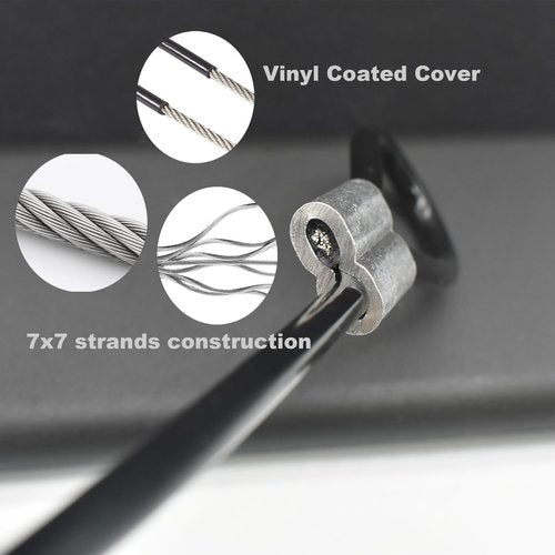 Floyutin 10 Pcs 5mm Wire 12 inch Vinyl Coated Stainless Steel Cable with Loops Short Wire Rope Lanyard Lock Security Chain Link for Outdoor Gates, Black(5mm x 12 inch)