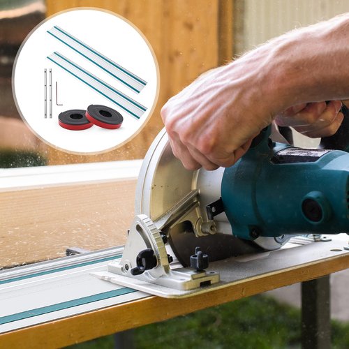 Threlaco 110" Track Saw Guide Rail Joining Set Compatible with Makita, Include 2 x 55" Extruded Guide Rails, Connectors, Splinter Guard Replacement Strip Bars Circular Track Saw Accessories