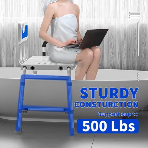 Heavy Duty Bath and Shower Bench with Adjustable Height and Reversible backrest - Handicap Shower Chair for Elderly and Disabled, Sliding Shower Chair, Bathtub Chair for Inside tub
