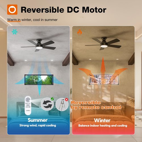 addlon Ceiling Fans with Lights, 42 Inch Low Profile Ceiling Fan with Light and Remote Control, Flush Mount, Reversible, 3CCT, Dimmable, Quiet, Black Small Ceiling Fan for Bedroom Indoor/Outdoor Use
