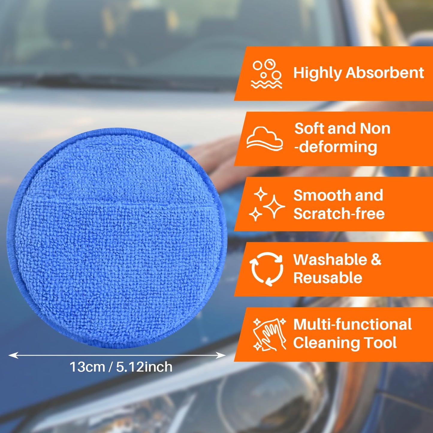 SZTCECDM Microfiber Wax Applicator Pads, Car Wax Applicator with Finger Pocket, Buffing & Detail Polishing Foam Pads for Car Cleaning and Fine Polishing (5 inch, 12 Pack)