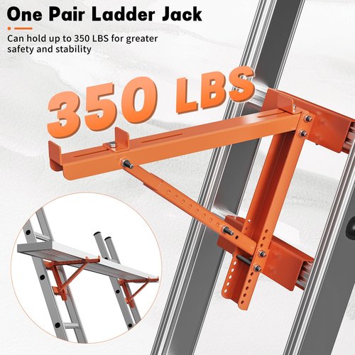 Kweetle Ladder Jacks for Scaffolding Platform 2-Pack, Heavy-Duty Steel Ladder Jacks Scaffold Bracket, 350 lbs Capacity, Two-Rung Short Body Extension Ladder Jack for Roofing, Painting & Jobsite Use