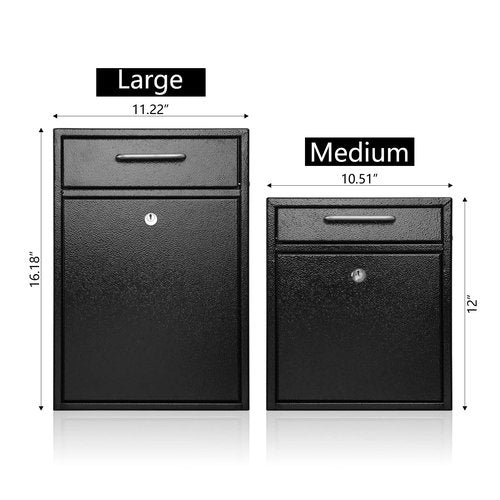 xydled Metal Mailbox Wall Mount, Large Locking Mailbox with Key Lock, Hanging Secure Postbox, Security Key Drop Box, Collection Boxes, Black, 17.6H x 12.2L x 5.7W Inches, XL Large