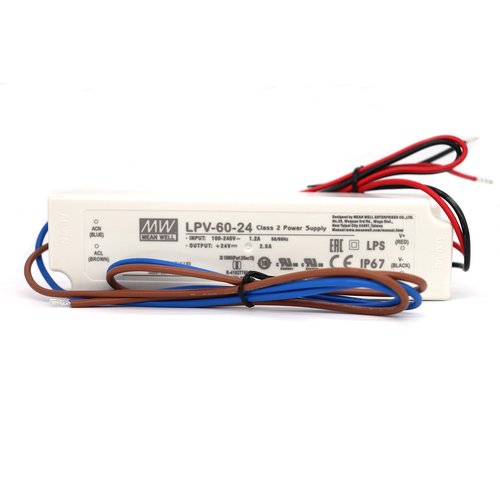 MEAN WELL LPV-60-24 60Watts 2.5Amp 24VDC C.V LED Driver Single Output Waterproof IP67 LED Power Supply Suitable for LED Strip Light Sealed Panel Mount
