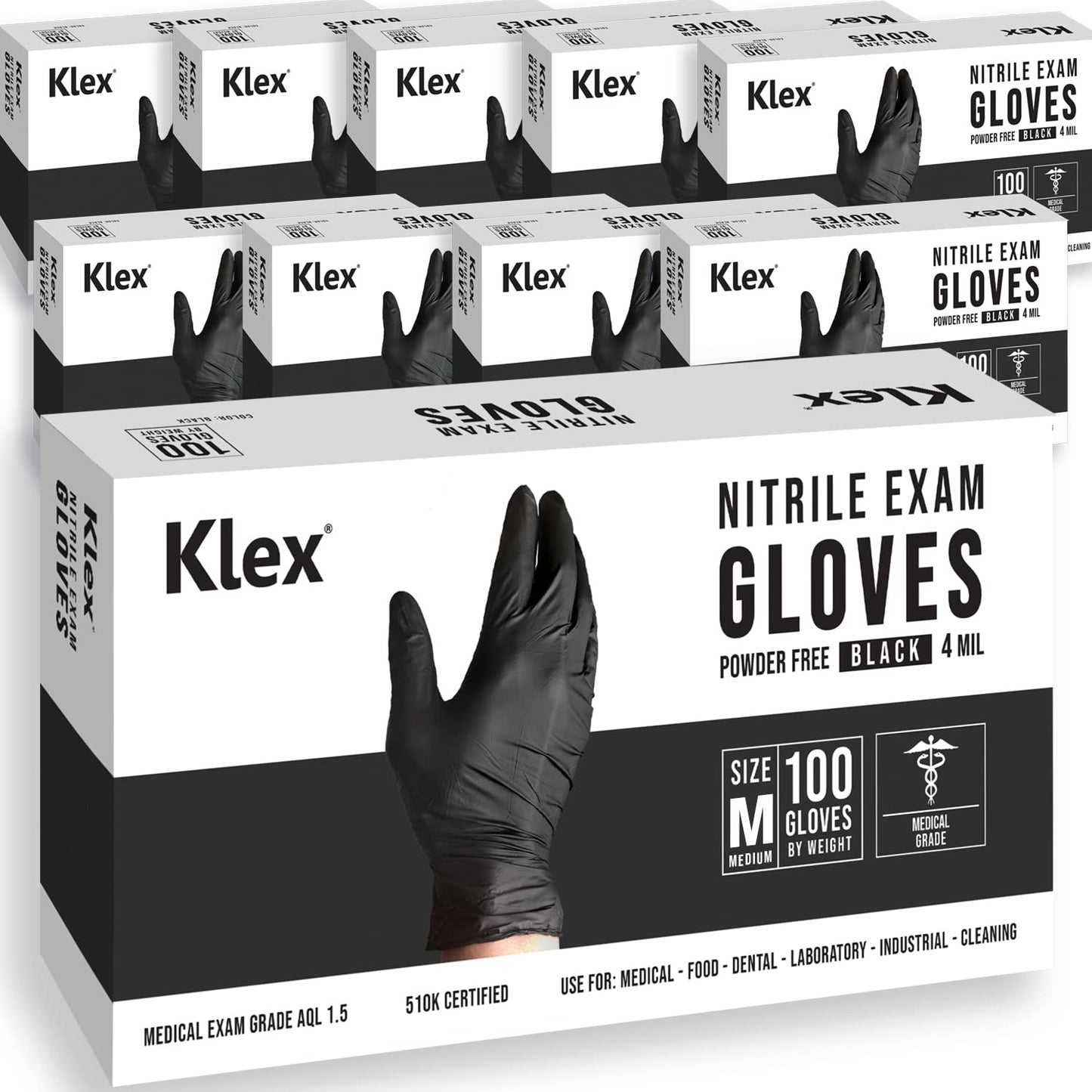 Klex Nitrile Exam Gloves - Medical Grade, Powder Free, Latex Rubber Free, Disposable, Food Safe (1000, Large)