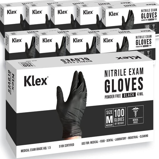 Klex Nitrile Exam Gloves - Medical Grade, Powder Free, Latex Rubber Free, Disposable, Food Safe (1000, Large)