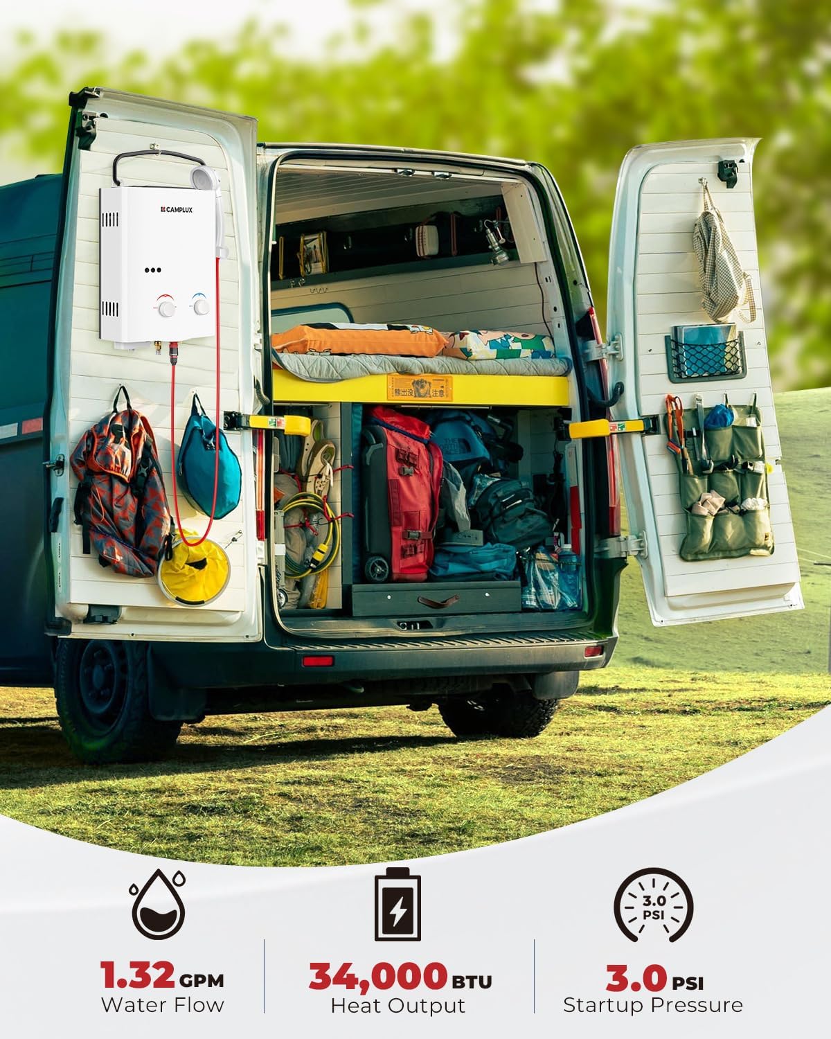 CAMPLUX Tankless Water Heater Outdoor, 1.32 GPM Portable Propane Camping Water Heater, 5L, AY132, White